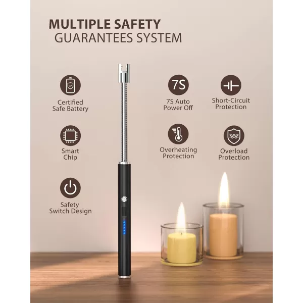 imageRONXS Candle Lighter Electric Lighter Rechargeable Type C Lighters Arc Lighter with LED Battery Display Flameless Long Lighters for Candles Grill BBQ Camping BlackIblacksilver
