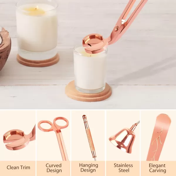 imageRONXS Candle Wick Trimmer 3 in 1 Candle Snuffer Wick Cutter ampamp Candle Wick Dipper Candle Care Kit Candle Accessory Set Ideal Gift for Candle Lover BlackRose Gold