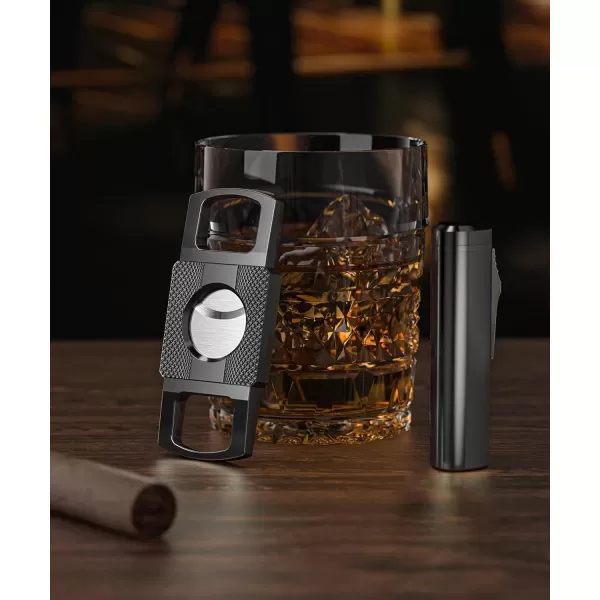 imageRONXS Cigar Lighter and Cutter Set Adjustable Jet Flame Torch Lighter and Cigar Cutter Windproof Cigarette Lighters Great Gift Idea for Fathers Day and Birthday Butane Gas Not Included BlackBlack