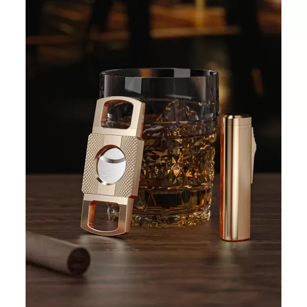 imageRONXS Cigar Lighter and Cutter Set Adjustable Jet Flame Torch Lighter and Cigar Cutter Windproof Cigarette Lighters Great Gift Idea for Fathers Day and Birthday Butane Gas Not Included BlackGold