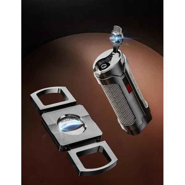 imageRONXS Cigar Torch Lighter Set Cigar Cutter Windproof Lighters Butane Refillable Adjustable Triple Jet Flame Cool Lighter Great Gift Idea for Fathers Day and BirthdayButane Gas Not IncludedSilver