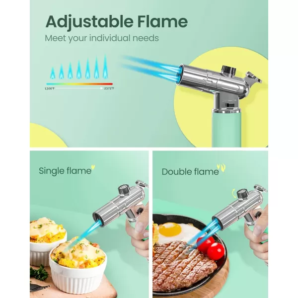 imageRONXS Torch Lighter Refillable Kitchen Butane Torch Cooking Torch with Safety Lock and Adjustable SingleDual Flame for Creme Brulee BBQ Baking Crafts and Soldering Butane Gas Not IncludedGreen