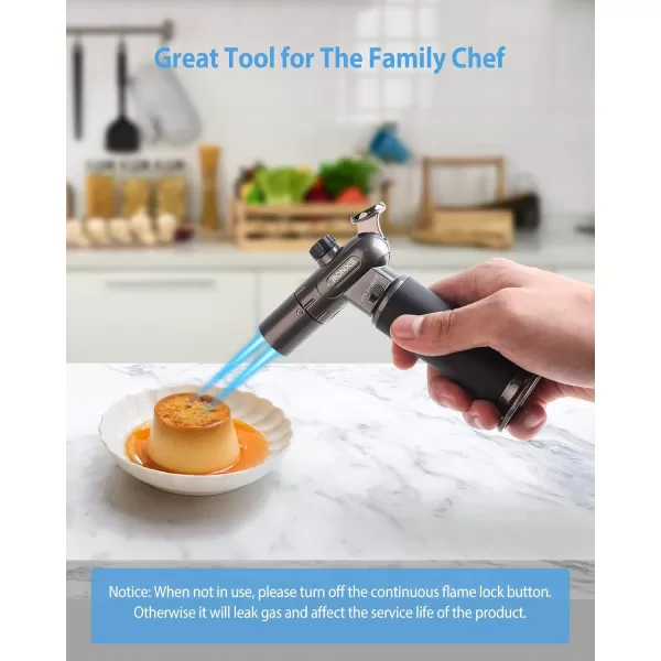 imageRONXS Torch Lighter Refillable Kitchen Butane Torch Cooking Torch with Safety Lock and Adjustable SingleDual Flame for Creme Brulee BBQ Baking Crafts and Soldering Butane Gas Not IncludedBlack