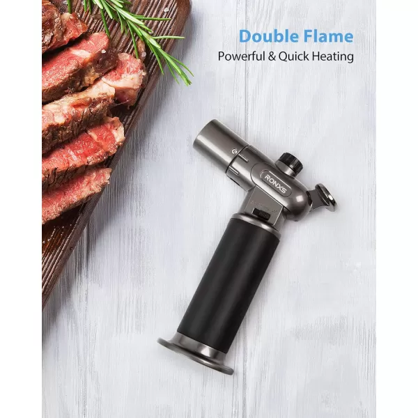 imageRONXS Torch Lighter Refillable Kitchen Butane Torch Cooking Torch with Safety Lock and Adjustable SingleDual Flame for Creme Brulee BBQ Baking Crafts and Soldering Butane Gas Not IncludedBlack