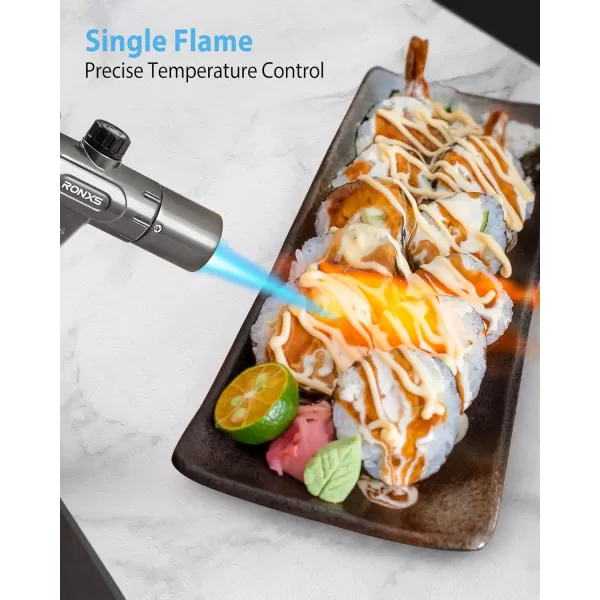 imageRONXS Torch Lighter Refillable Kitchen Butane Torch Cooking Torch with Safety Lock and Adjustable SingleDual Flame for Creme Brulee BBQ Baking Crafts and Soldering Butane Gas Not IncludedBlack