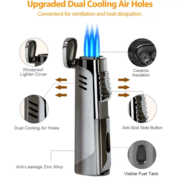 imageRONXS Torch Lighter Triple Jet Flame Lighter with Punch Refillable Windproof Pocket Butane Lighter Ideal Gift for Men Father Butane Gas Not Included