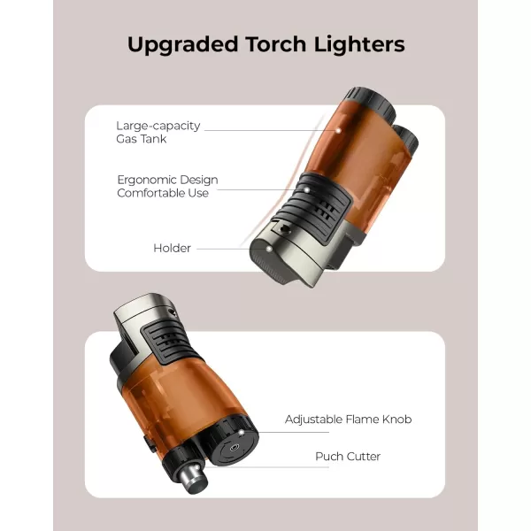 imageRONXS Torch Lighters 2 Pack Triple Jet Flame Butane Lighter Pocket Lighter with Punch Cutter Refillable Windproof Lighter Butane Gas Not Included BlueampampOrangeBlueorange