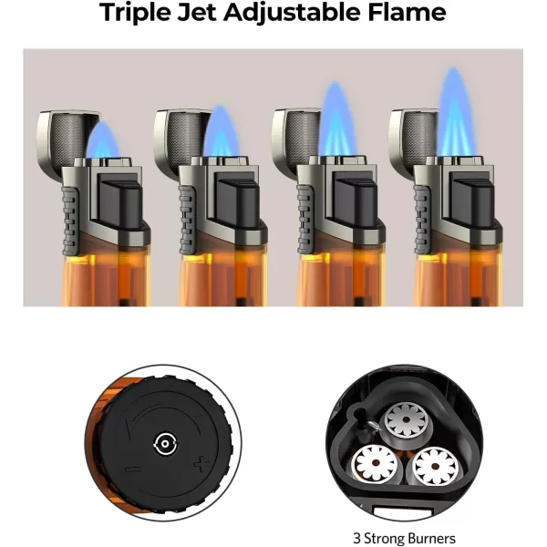 imageRONXS Torch Lighters 2 Pack Triple Jet Flame Butane Lighter Pocket Lighter with Punch Cutter Refillable Windproof Lighter Butane Gas Not Included BlueampampOrangeBlueorange