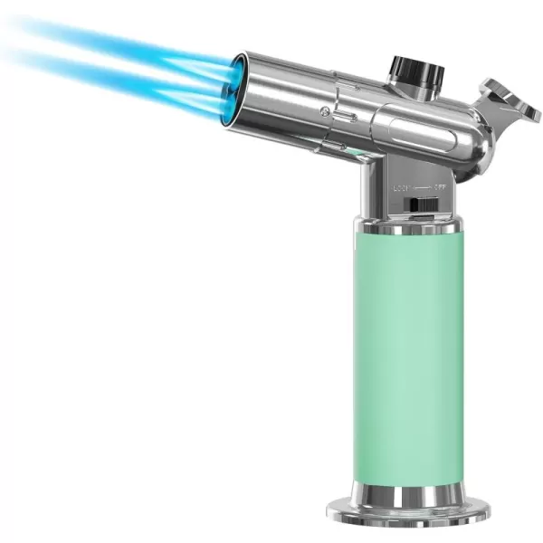 imageRONXS Torch Lighter Refillable Kitchen Butane Torch Cooking Torch with Safety Lock and Adjustable SingleDual Flame for Creme Brulee BBQ Baking Crafts and Soldering Butane Gas Not IncludedGreen