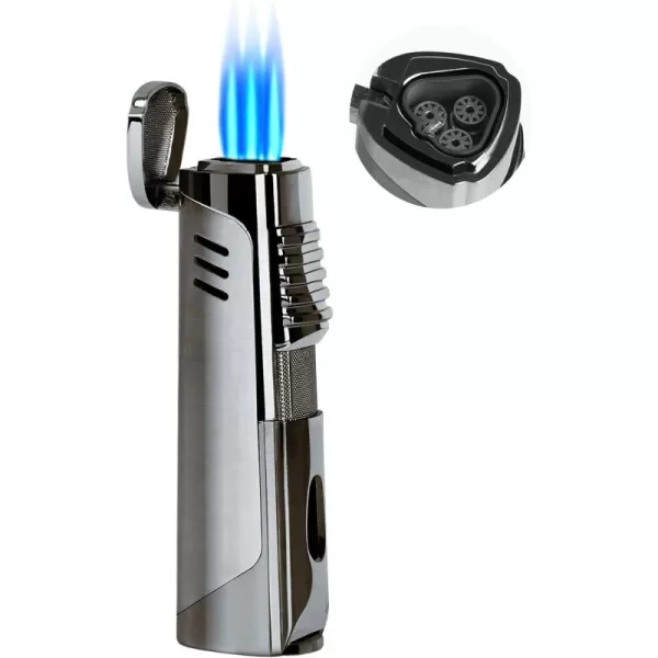 imageRONXS Torch Lighter Triple Jet Flame Lighter with Punch Refillable Windproof Pocket Butane Lighter Ideal Gift for Men Father Butane Gas Not Included