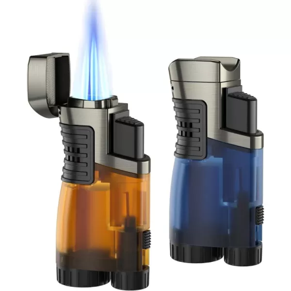 imageRONXS Torch Lighters 2 Pack Triple Jet Flame Butane Lighter Pocket Lighter with Punch Cutter Refillable Windproof Lighter Butane Gas Not Included BlueampampOrangeBlueorange