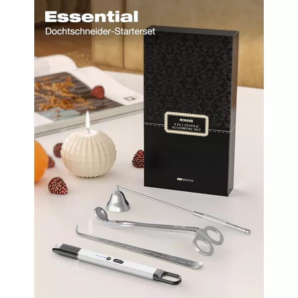 imageRONXS 4 in 1 Candle Accessory Set Candle Wick Trimmer Cutter Candle Electric Lighter Candle Snuffer Extinguisher Wick Dipper with Gift Package for Candle Lovers Gift for Her BlackBsilver