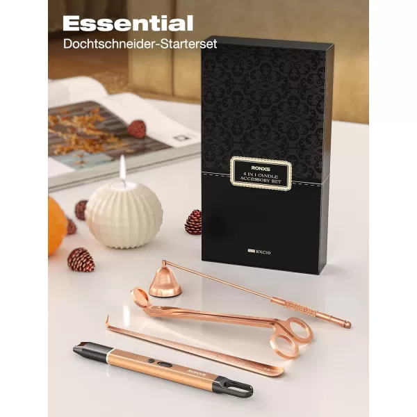 imageRONXS 4 in 1 Candle Accessory Set Candle Wick Trimmer Cutter Candle Electric Lighter Candle Snuffer Extinguisher Wick Dipper with Gift Package for Candle Lovers Gift for Her BlackDcopper