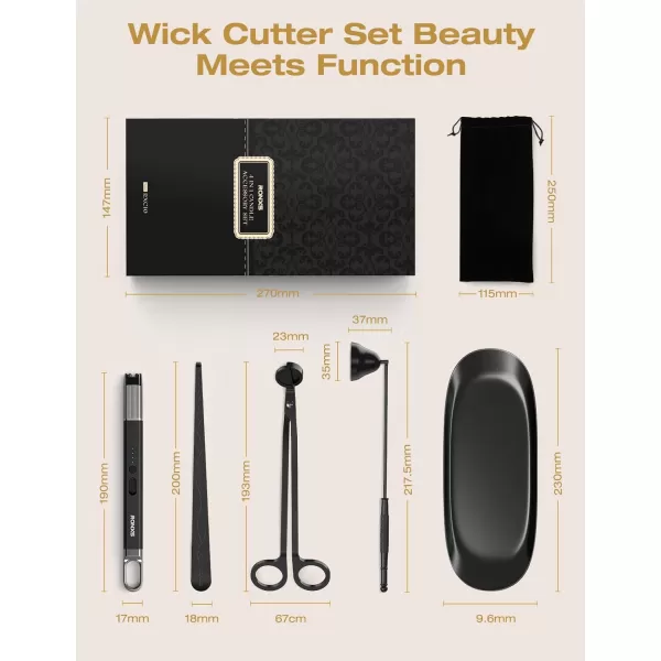 imageRONXS 4 in 1 Candle Accessory Set Candle Wick Trimmer Cutter Candle Electric Lighter Candle Snuffer Extinguisher Wick Dipper with Gift Package for Candle Lovers Gift for Her BlackEblack With Tray