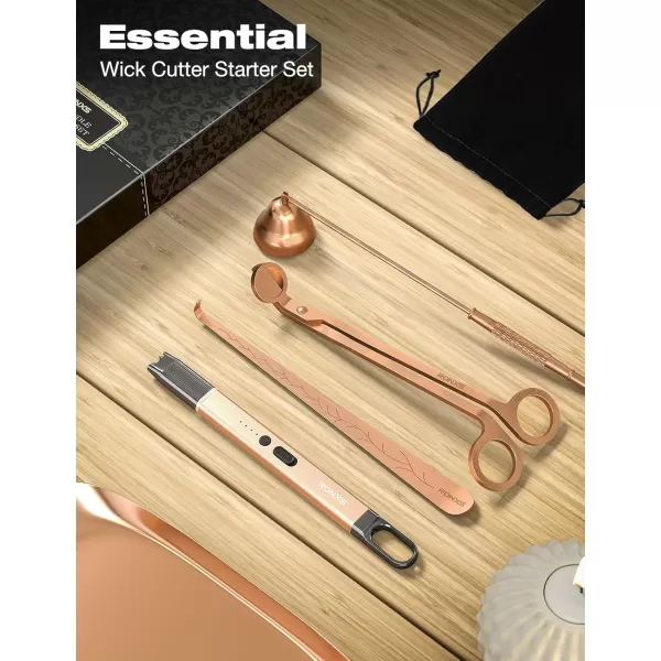 imageRONXS 4 in 1 Candle Accessory Set Candle Wick Trimmer Cutter Candle Electric Lighter Candle Snuffer Extinguisher Wick Dipper with Gift Package for Candle Lovers Gift for Her BlackHcopper With Tray