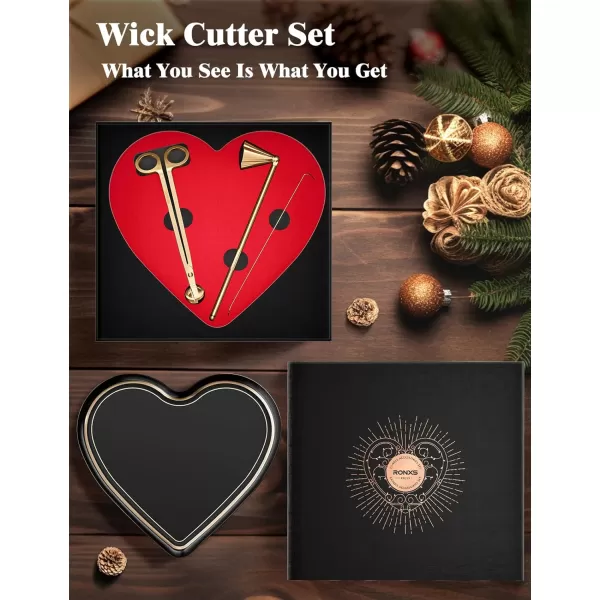 imageRONXS 4 in 1 Candle Accessory Set Love Gift Box Candle Wick Trimmer Wick Snuffer Wick Dipper Heart Shape Tray PlatePerfect Candle Care Kit Gift for Candles Lovers on Christmas Valentines Day