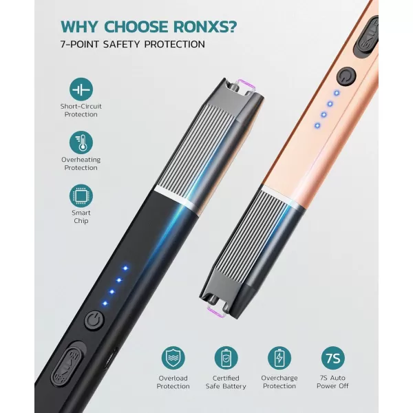 imageRONXS Electric Lighter Candle Lighter with Safety Lock Windproof Flamless Arc Rechargeable Long Lighter with Battery IndicatorAblackchampagne