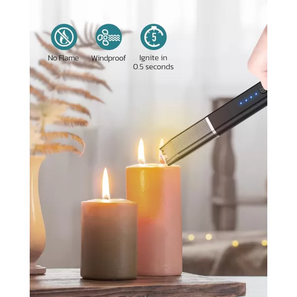 imageRONXS Electric Lighter Candle Lighter with Safety Lock Windproof Flamless Arc Rechargeable Long Lighter with Battery IndicatorBblackwhite