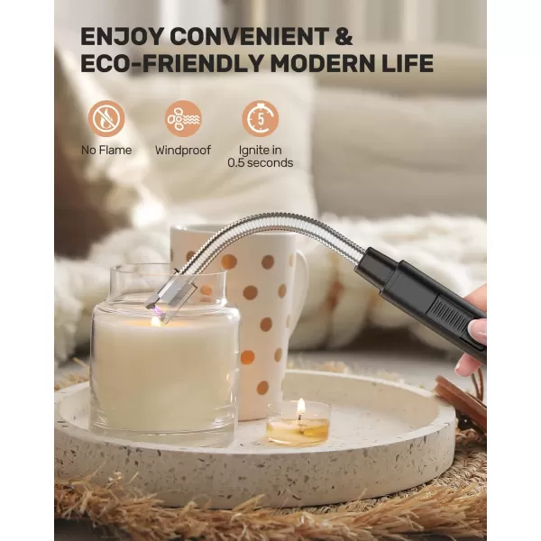 imageRONXS Lighter Electric Lighter Candle Lighters USB Rechargeable Arc Lighter with Hanging Hook LED Battery Display Long Lighters for Candle Grill BBQ Home Outdoor