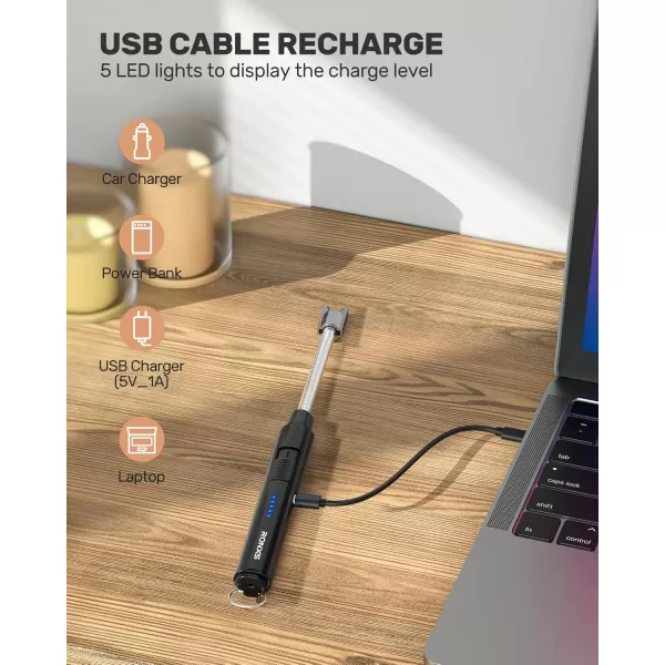 imageRONXS Lighter Electric Lighter Candle Lighters USB Rechargeable Arc Lighter with Hanging Hook LED Battery Display Long Lighters for Candle Grill BBQ Home Outdoor