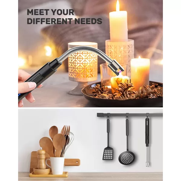 imageRONXS Lighter Electric Lighter Candle Lighters USB Rechargeable Arc Lighter with Hanging Hook LED Battery Display Long Lighters for Candle Grill BBQ Home Outdoor