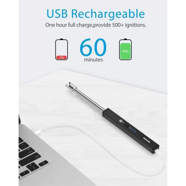 imageRONXS Lighters for Candle Square Electric Grill Arc Lighter USB Rechargeable Lighters Long Flexible Neck for Gas Stoves Camping Cooking BBQs Fireworks MultiColorBlack
