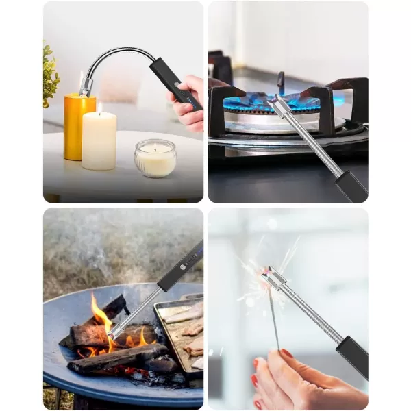 imageRONXS Lighters for Candle Square Electric Grill Arc Lighter USB Rechargeable Lighters Long Flexible Neck for Gas Stoves Camping Cooking BBQs Fireworks MultiColorBlack