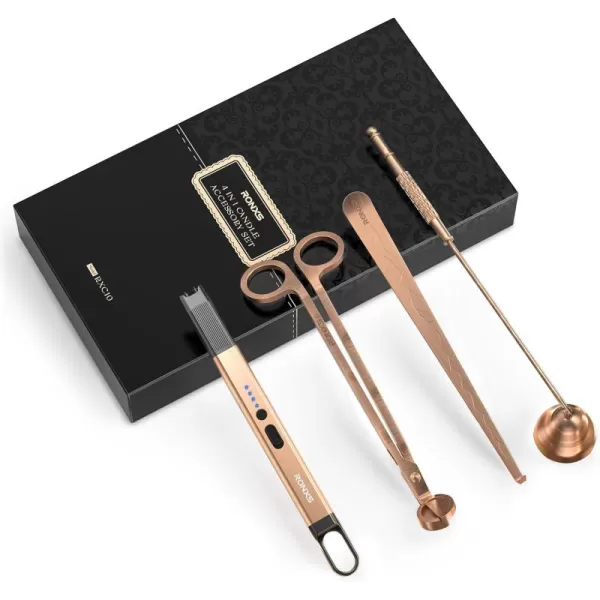 imageRONXS 4 in 1 Candle Accessory Set Candle Wick Trimmer Cutter Candle Electric Lighter Candle Snuffer Extinguisher Wick Dipper with Gift Package for Candle Lovers Gift for Her BlackDcopper
