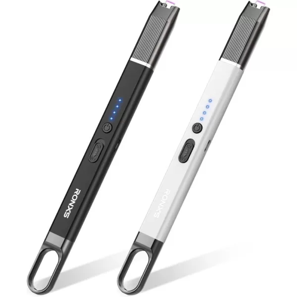 imageRONXS Electric Lighter Candle Lighter with Safety Lock Windproof Flamless Arc Rechargeable Long Lighter with Battery IndicatorBblackwhite