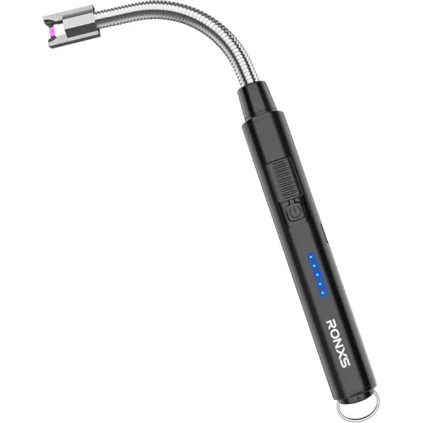 imageRONXS Lighter Electric Lighter Candle Lighters USB Rechargeable Arc Lighter with Hanging Hook LED Battery Display Long Lighters for Candle Grill BBQ Home Outdoor