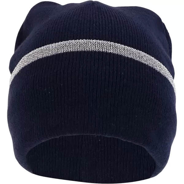 imageTrendy Apparel Shop Rib Knit Lined Reflective BeanieDark Navy