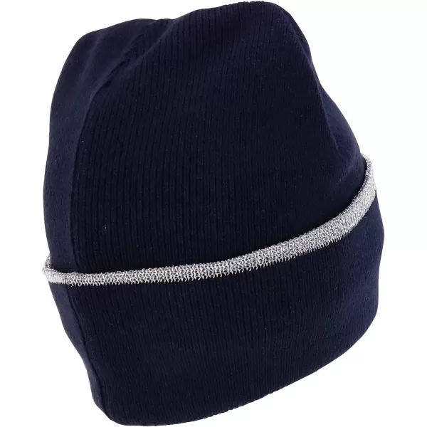 imageTrendy Apparel Shop Rib Knit Lined Reflective BeanieDark Navy