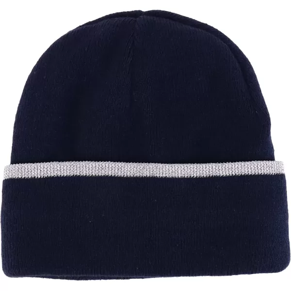 imageTrendy Apparel Shop Rib Knit Lined Reflective BeanieDark Navy