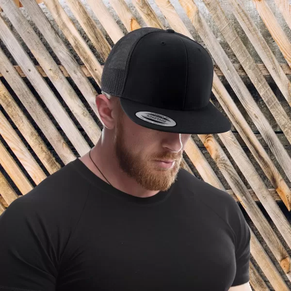 imageTrendy Apparel Shop Flexfit Oversize XXL Structured Blank 5 Panel Flatbill Snapback Mesh CapBlack