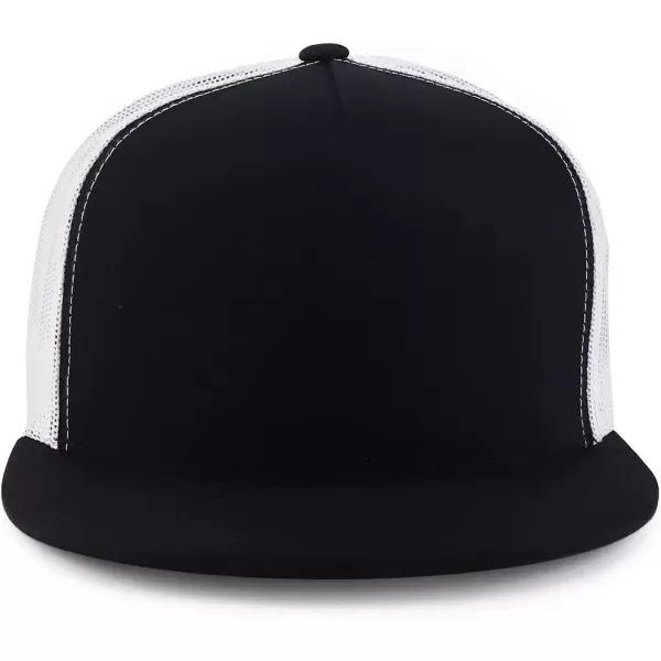 imageTrendy Apparel Shop Flexfit Oversize XXL Structured Blank 5 Panel Flatbill Snapback Mesh CapBlack White