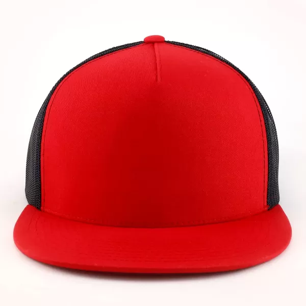 imageTrendy Apparel Shop Flexfit Oversize XXL Structured Blank 5 Panel Flatbill Snapback Mesh CapRed Black