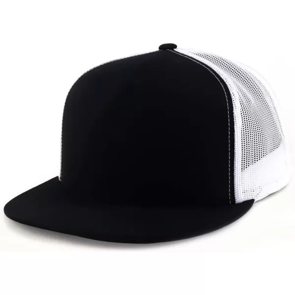 imageTrendy Apparel Shop Flexfit Oversize XXL Structured Blank 5 Panel Flatbill Snapback Mesh CapBlack White