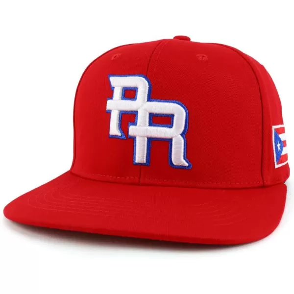 imageTrendy Apparel Shop PR 3D Embroidered Flatbill Snapback Cap with Puerto Rico FlagRed Red