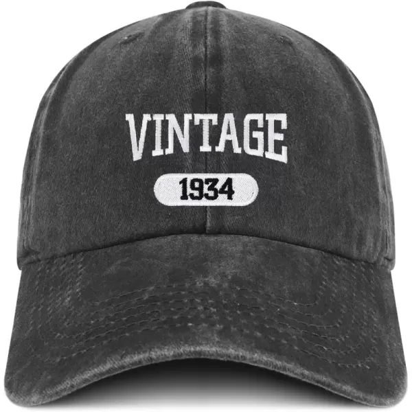 imageTrendy Apparel Shop Vintage 1934 Embroidered 90th Birthday Soft Crown Washed Cotton CapBlack