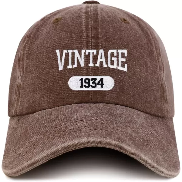 imageTrendy Apparel Shop Vintage 1934 Embroidered 90th Birthday Soft Crown Washed Cotton CapChocolate