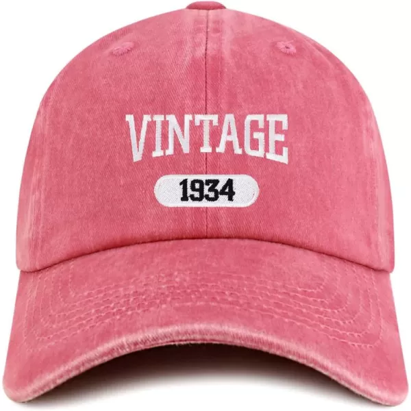 imageTrendy Apparel Shop Vintage 1934 Embroidered 90th Birthday Soft Crown Washed Cotton CapFuchsia