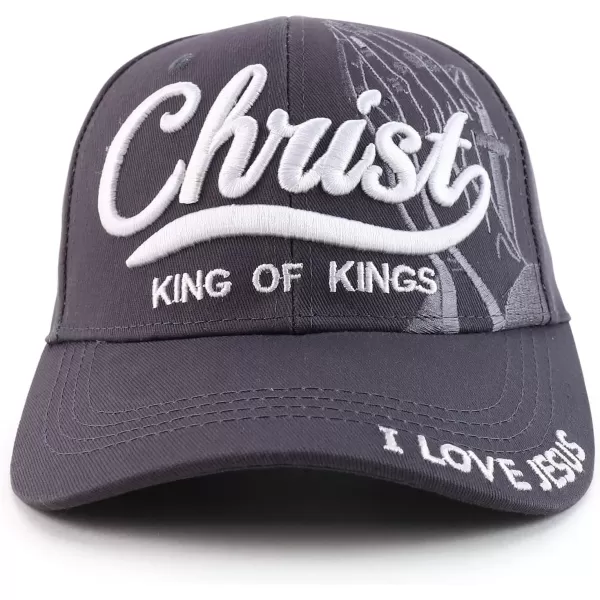 imageTrendy Apparel Shop 3D Christ King of Kings Embroidered Jesus Christian Ball CapGrey