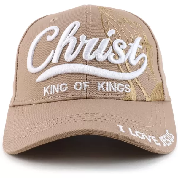 imageTrendy Apparel Shop 3D Christ King of Kings Embroidered Jesus Christian Ball CapKhaki