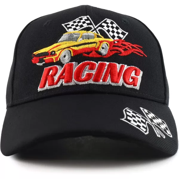 imageTrendy Apparel Shop Racing 3D Embroidered Flame Car Race Flag Baseball CapBlack