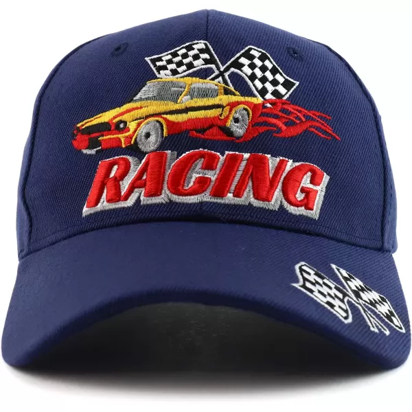 imageTrendy Apparel Shop Racing 3D Embroidered Flame Car Race Flag Baseball CapNavy