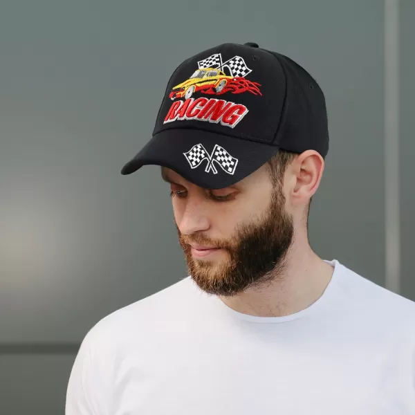 imageTrendy Apparel Shop Racing 3D Embroidered Flame Car Race Flag Baseball CapRoyal