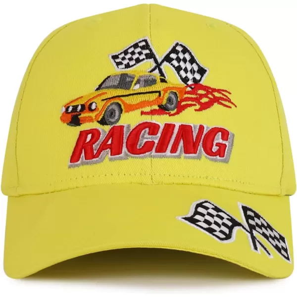 imageTrendy Apparel Shop Racing 3D Embroidered Flame Car Race Flag Baseball CapYellow