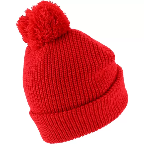 imageTrendy Apparel Shop XXL Oversized Solid Pom Pom Winter Ribbed Cuffed BeanieRed