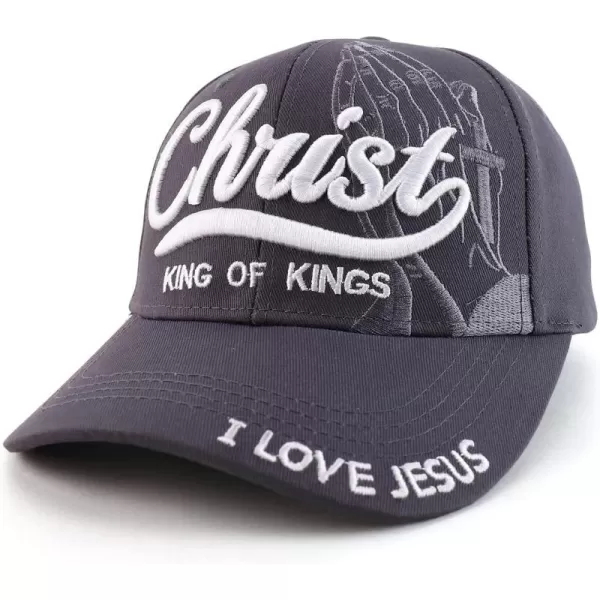 imageTrendy Apparel Shop 3D Christ King of Kings Embroidered Jesus Christian Ball CapGrey