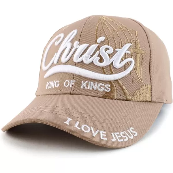 imageTrendy Apparel Shop 3D Christ King of Kings Embroidered Jesus Christian Ball CapKhaki